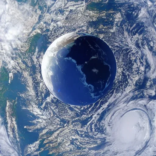 Prompt: satellite view of a round earth from above