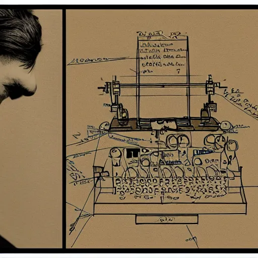 Prompt: alan turing detailed technical sketch