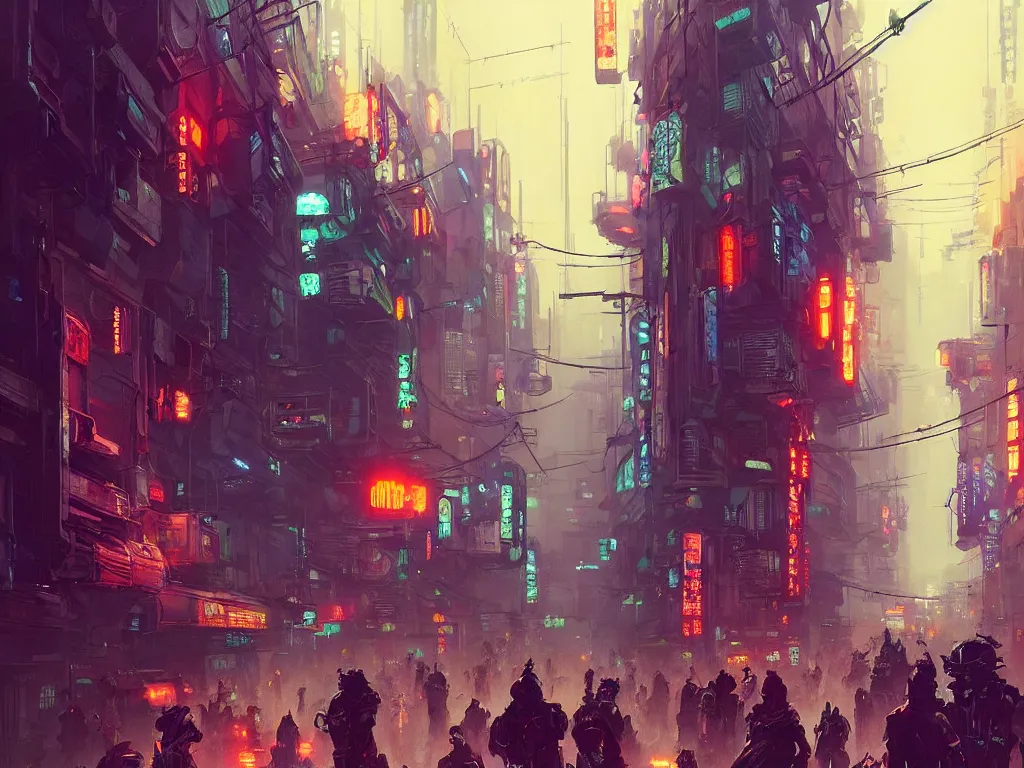 Image similar to concept art of a cramped cyberpunk street filled with people during obon festival, grimy, gritty, blade runner 2 0 4 9, trending on artstation, award winning painting, cgi, art by john berkey and anton fadeev and john howe and simon stalenhag and greg rutkowski