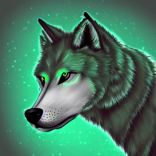 Image similar to Digital Portrait Drawing of Mint-Colored Anthropomorphic Unicorn Wolf