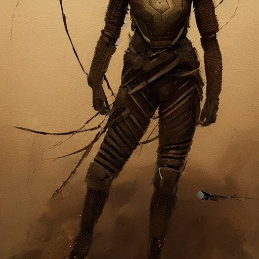 Prompt: a woman armour made out of darwin's bark spider silk by greg rutkowski, full portrait