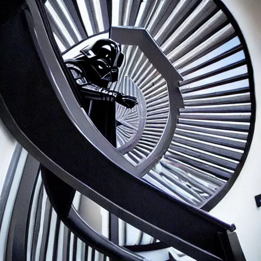 Image similar to Darth Vader!!!, walking down an infinite spiral staircase, the stairs are made out of diamonds,