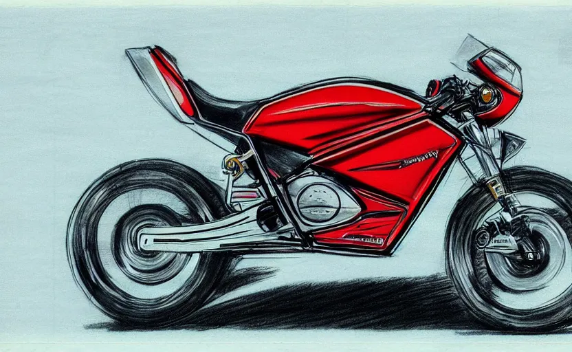 Prompt: 1 9 8 0 s kawasaki sport motorcycle concept, sketch, art,