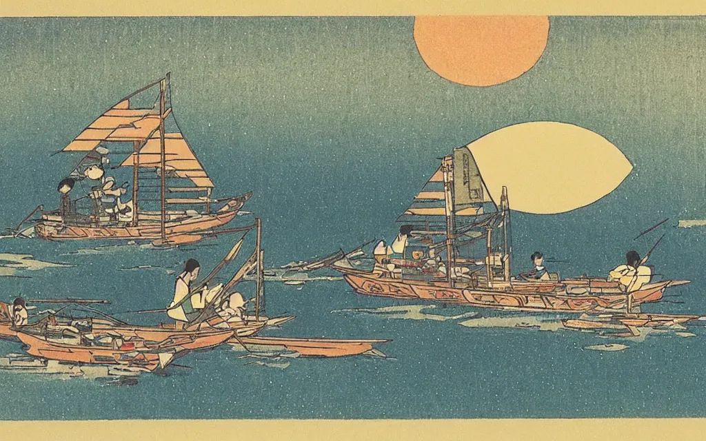 Prompt: dream 🌅 ⛵ ⛩ 🌌. shin - hanga