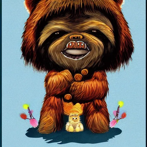 Image similar to cute ewok childrens book cover, colourful, digital art