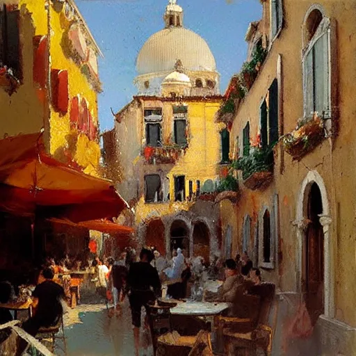 Image similar to italian restaurant in venice, sunny, shadows, craig mullins