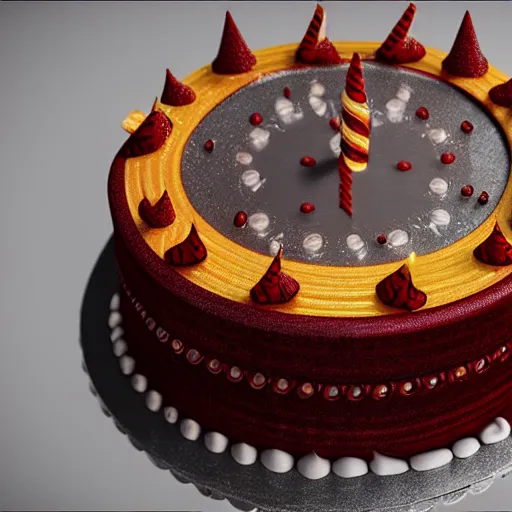 Prompt: an intricate render of a birthday cake with a red beard, unreal engine, rendered by Octane, 4k