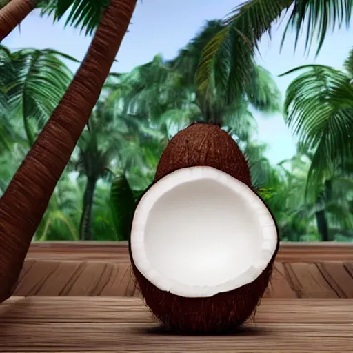 Image similar to anthropomorphic coconut in perfume bottle commercial