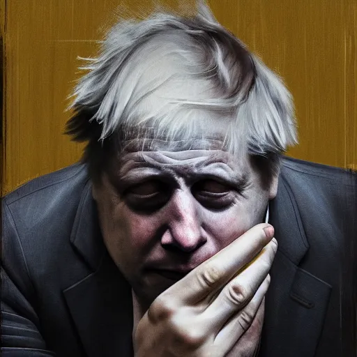 Prompt: ultra realistic photo of Boris Johnson crying on the naughty step with a pool of tears under him, 8k, perfect lighting, high contrast, 28mm lens, wide-angle, Nikon mirrorless, sad, trending on artstation, brexit