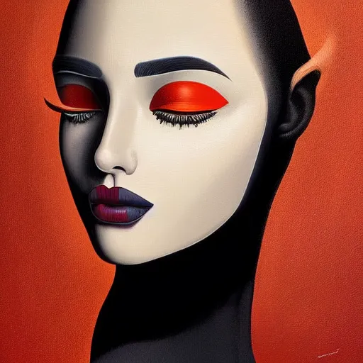 Image similar to a painting of a stylish person in the future, an ultrafine detailed painting by rafal olbinski, behance contest winner, pop surrealism, detailed painting, very detailed, minimalist, skeuomorphic, airbrush art