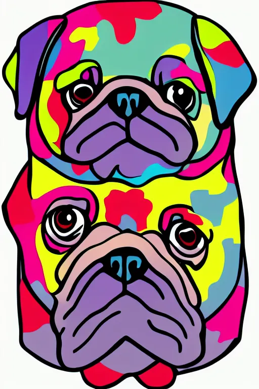 Image similar to portrait of a flower rambo pug, art by milka oxana, sticker, colorful, illustration, highly detailed, simple, smooth and clean vector curves, no jagged lines, vector art, smooth