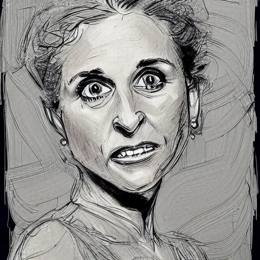 Prompt: a realistic yet scraggly portrait sketch of the side profile of a stern and sophisticated julia louis - dreyfus, trending on artstation, intricate details, in the style of frank auerbach, in the style of sergio aragones, in the style of martin ansin, in the style of david aja, in the style of mattias adolfsson