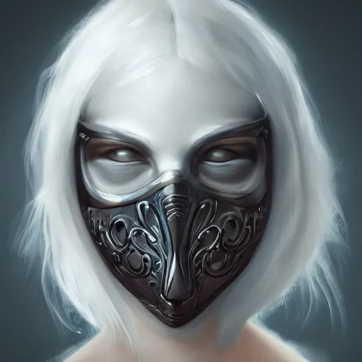 Prompt: mask sad expression, closed eyes, white, highly detailed, sharp focus, artstation, digital painting