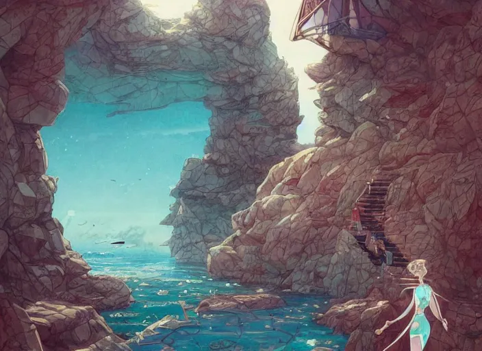 Image similar to lee jin - eun in luxurious dress emerging from turquoise water in egyptian pyramid city during an eclipse by peter mohrbacher, android james, conrad roset, m. k. kaluta, martine johanna, rule of thirds, elegant look, beautiful, chic