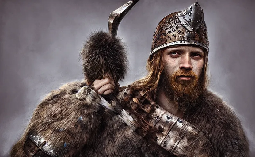 Prompt: “portrait of a Viking warrior princes with war paint wearing a fur pelt wielding a large double sided ax, by igor morski, by Dan Mumford, by Wes Benscoter, 4K resolution, hyper detailed, photo realistic, realistic shadows, volumetric lighting, portrait, 3D, rendered in octane, zbrush”