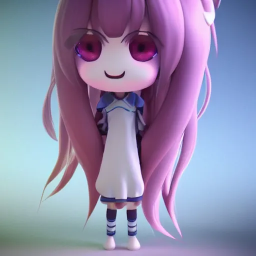 Image similar to cute fumo plush of a girl with a big heart, very long and unkempt hair, stylized pbr, subsurface scattering, outline glow, blob monster anime, bokeh, vray