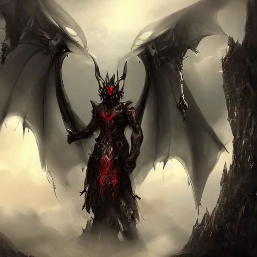 Image similar to dark fantasy concept of a vampire dragon god, with dark matter and molten armor on a mountain, cinematic, dynamic lighting, photorealistic, ultra detailed, trending on art station, stunning visuals, creative, hyper detailed