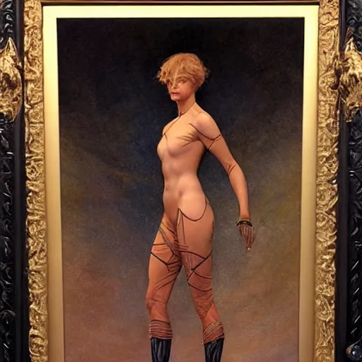 Image similar to masterpiece full body portrait of a beautiful female Fremen on Dune, by Edgar Maxence and Ross Tran and Michael Whelan and Gustav Klimpt