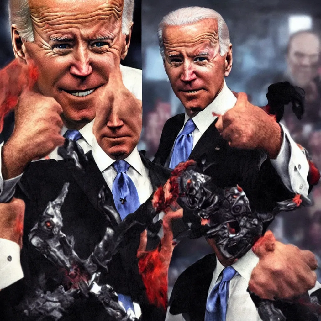 Image similar to joe biden in mortal kombat 4 videogame, photorealistic