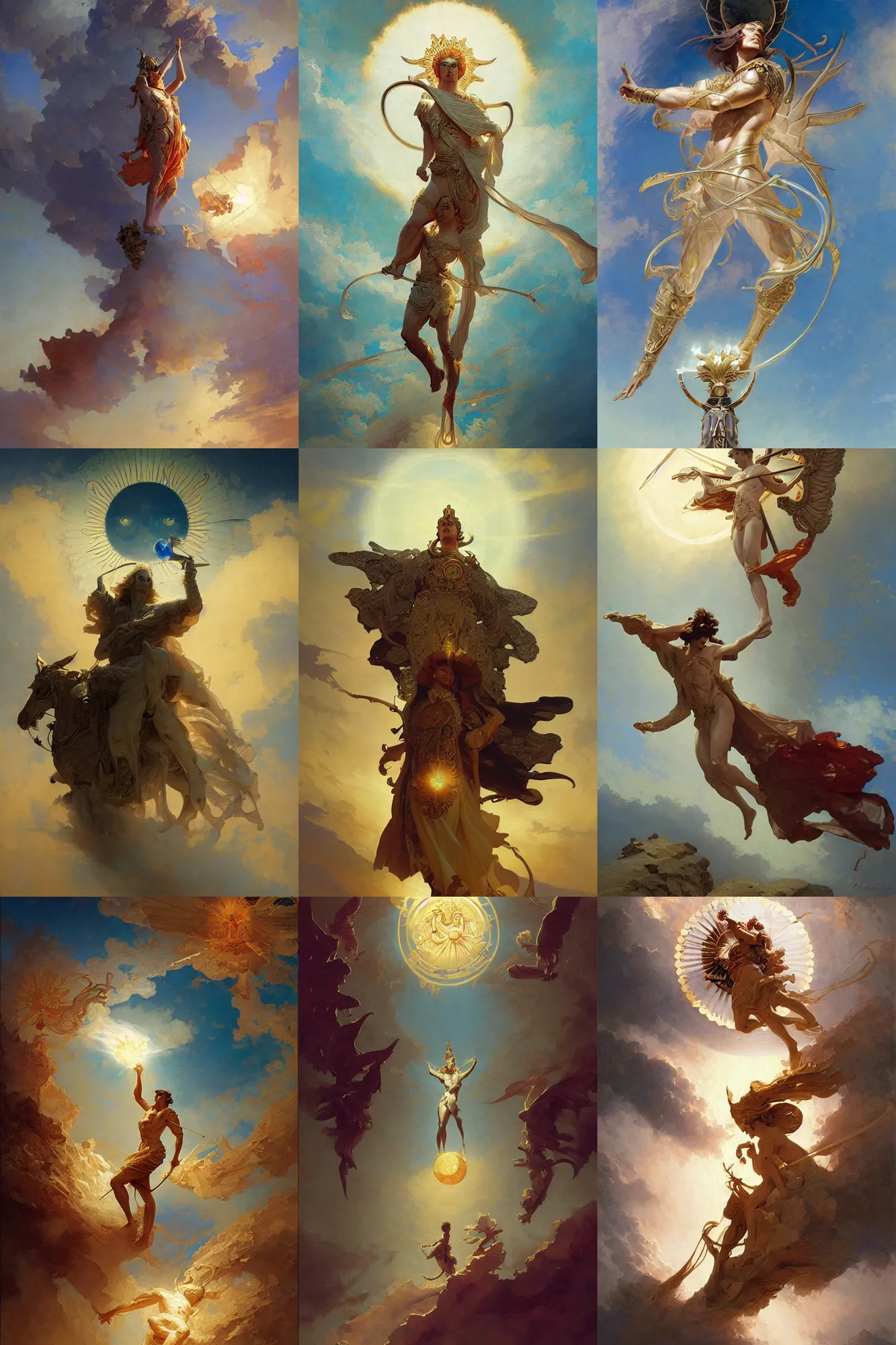 Prompt: young male god of the sun, art nouveau, fantasy, art by joseph leyendecker, peter mohrbacher, ivan aivazovsky, ruan jia, reza afshar, marc simonetti