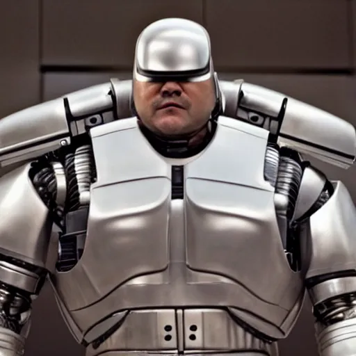 Prompt: jack black as robocop, movie still, 8 k