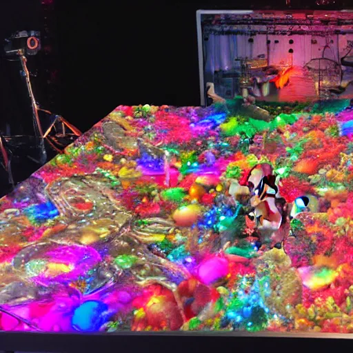 Prompt: led Zeppelin on a stage made of candy, 8k photographic realness, amazing fineline detail