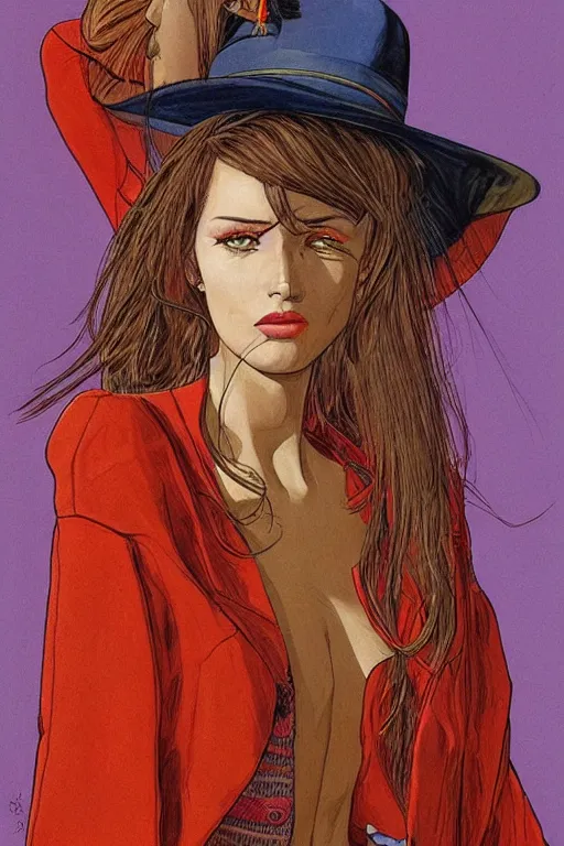 Image similar to portrait fashion model artwork by jean giraud