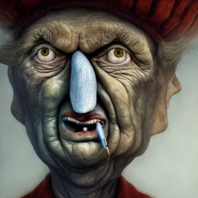 Image similar to gediminas pranckevicius | close up portrait of a the trump in the sinister valley of despair, one mouth, one nose, two eyes, oil painting by tomasz jedruszek, cinematic lighting, pen and ink, intricate line, hd, 4 k, million of likes, trending on artstation