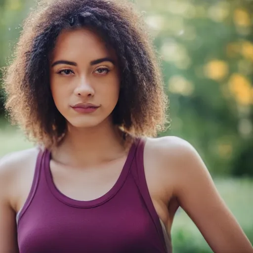 Image similar to dslr portrait still of a beautiful female face wearing a tank top 8 k 8 5 mm f 1. 4