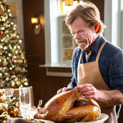 Image similar to William H Macy carving a turkey at Christmas