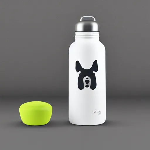 Image similar to a water bottle in the shape of a dog, product photography, 4 k, ultra realistic