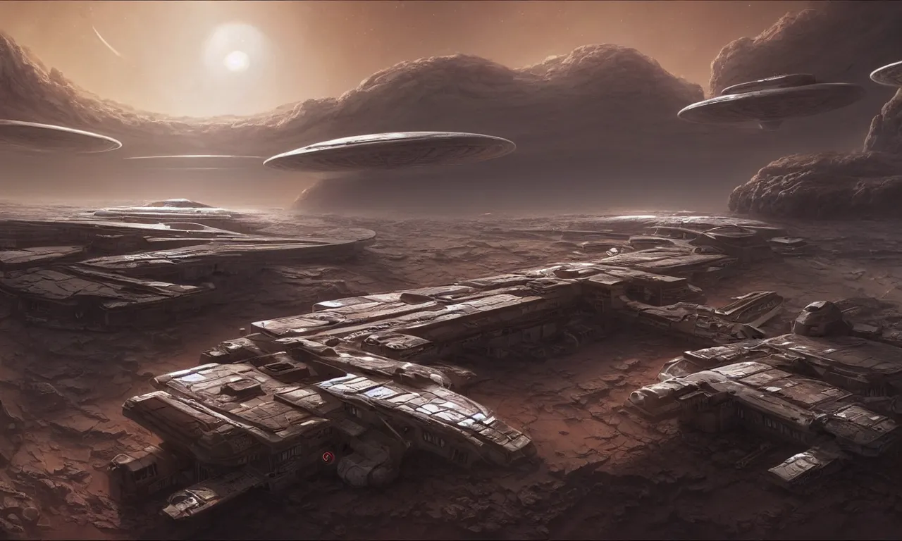 Image similar to a beautiful highly detailed matte painting of a huge derelict Mars base, Space base, Star Trek by Jose Daniel Cabrera Pena and Leonid Kozienko, concept art