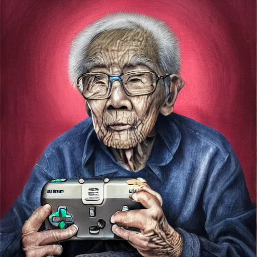 Prompt: portrait of the last living gamer by zhang zeduan