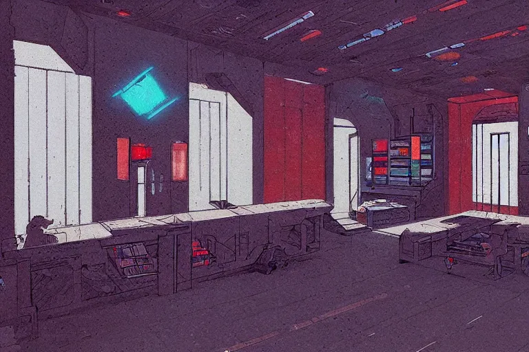 Image similar to Biblioteca do Convento de Marfa. in cyberpunk style by Vincent Di Fate