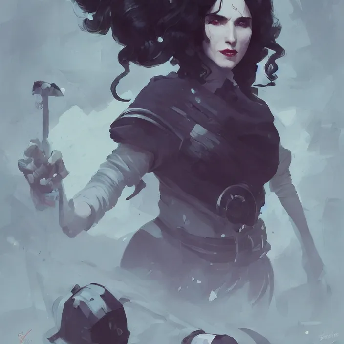 Image similar to a douchrome black and lilac comic noir illustration painting of yennefer of vengerberg by sachin teng and sergey kolesov and ruan jia and heng z. graffiti art, sci fi, hyper detailed. octane render. trending on artstation