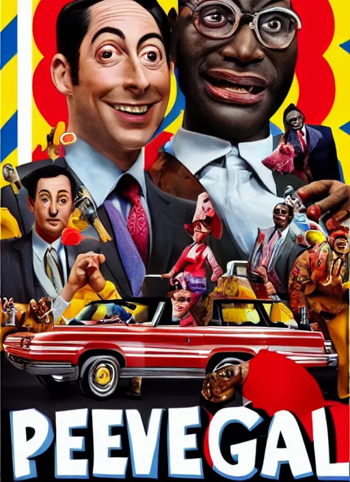 Image similar to Pee Wee Herman, Ghanaian movie poster, comedy, McDonalds, Drug dealers, highly detailed, HD, realism