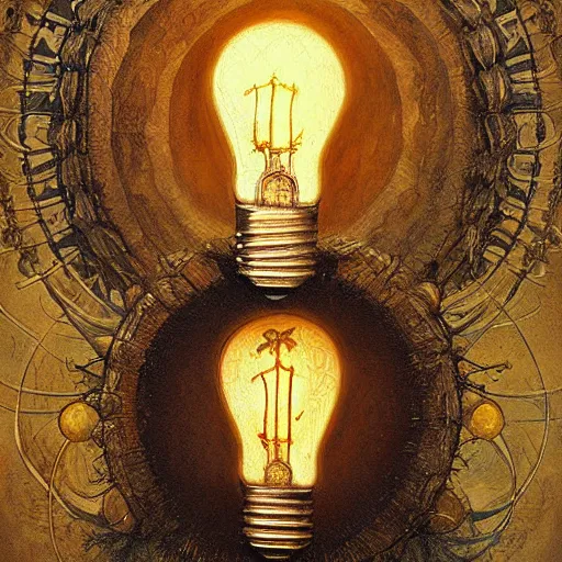Image similar to light bulb extremely detailed painting by Gerald Brom and Ernst Haeckel and Greg Rutkowski