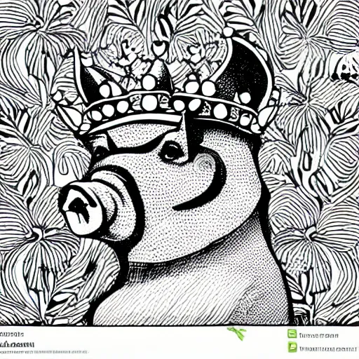 Image similar to pig wearing a crown thick lines black and white simple illustration 8k