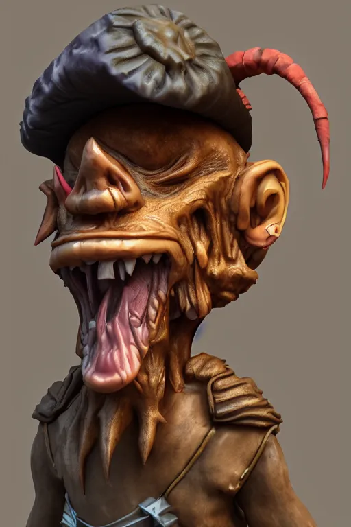 Image similar to A goblin pirate, 3d render, blender, portrait, detailed, 4k