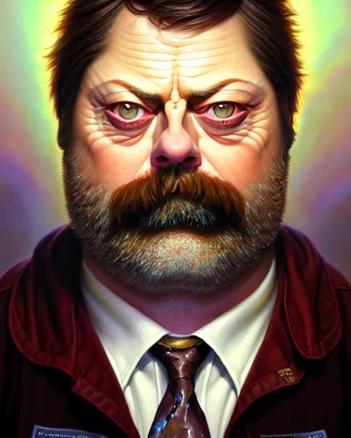 Prompt: detailed portrait of nick offerman offal!! organ meats by tomasz alen kopera and peter mohrbacher and johanna martine! and margaret keane! coherent luminescent