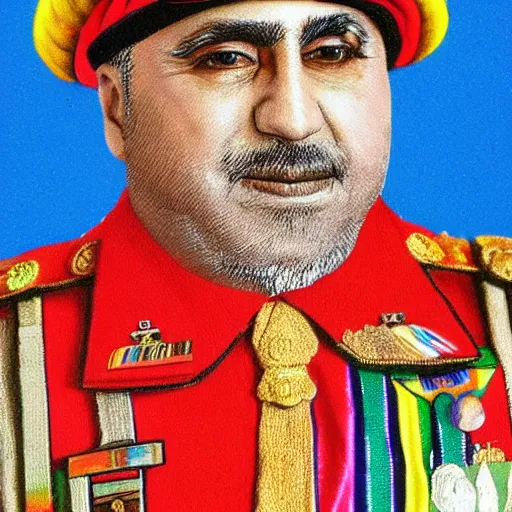 Image similar to rainbow portrait of an iraqi general wearing a beret, 8 k, intricate, detailed,