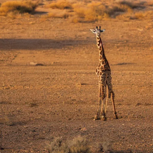 Prompt: a short giraffe grazing in the desert national geography 8k