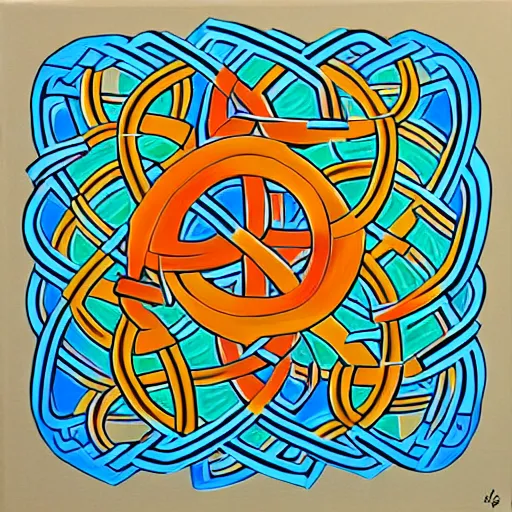 Prompt: abstract, rubber duck painting in the style of frank stella!, celtic knot patterns,