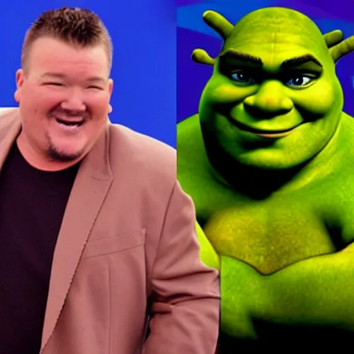 Image similar to smash mouth singer Steve harwell depicted as shrek (1997), DreamWorks animation