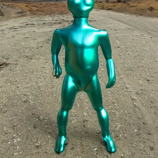 Prompt: teal green cyan arcturian annunaki liquid metal bismuth andromedan martian telosian alien humanoid person 5 5 mm photography footage slightly glowing, ominous