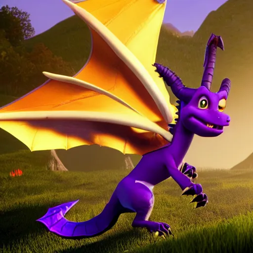 Image similar to Hyperrealistic photo of Spyro the Dragon, 4k