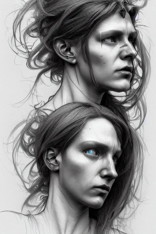 Image similar to hyperrealist pencil sketch of a cyberpunk woman david malan and alphonse mucha, fantasy art, drawing, dynamic lighting, artstation, poster, volumetric lighting, very detailed faces, 4 k, award winning