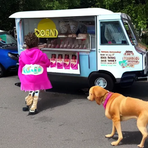 Image similar to dog selling ice cream from an ice cream van