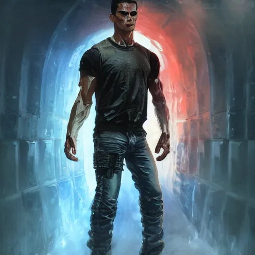 Prompt: Character of the Terminator film Cristiano Ronaldo, highly detailed character in digital fantasy, painted portrait, artstation, concept art, hard focus, illustrations, works by Artgerm and Greg Rutkowski, Alphonse Mucha and Craig Mullins, James Jean, Andrey Ryabovichev, Mark Simonetti and Peter Morbacher, 16 thousand - n 6