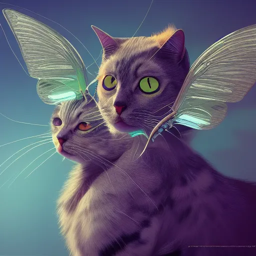 Prompt: Cat with butterfly wings, hyperdetailed, artstation, cgsociety, 8k